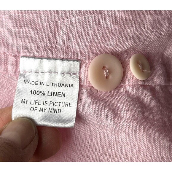 Flax Pink Linen Button Up Shirt Size S Fits 4-6 Collared Long Sleeve Lagenlook - Picture 8 of 12